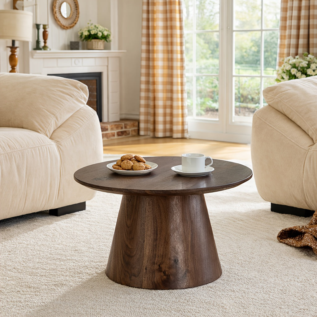 Round Coffee Table 23.6 Inch Modern Minimalist Small Space-Saving Low Table with Smooth Tabletop & Engineered Wood\u002FMDF Top, Suitable for Living Room, Bedroom, Apartment, Office - Assembly Compact Circular Furniture for Small Spaces