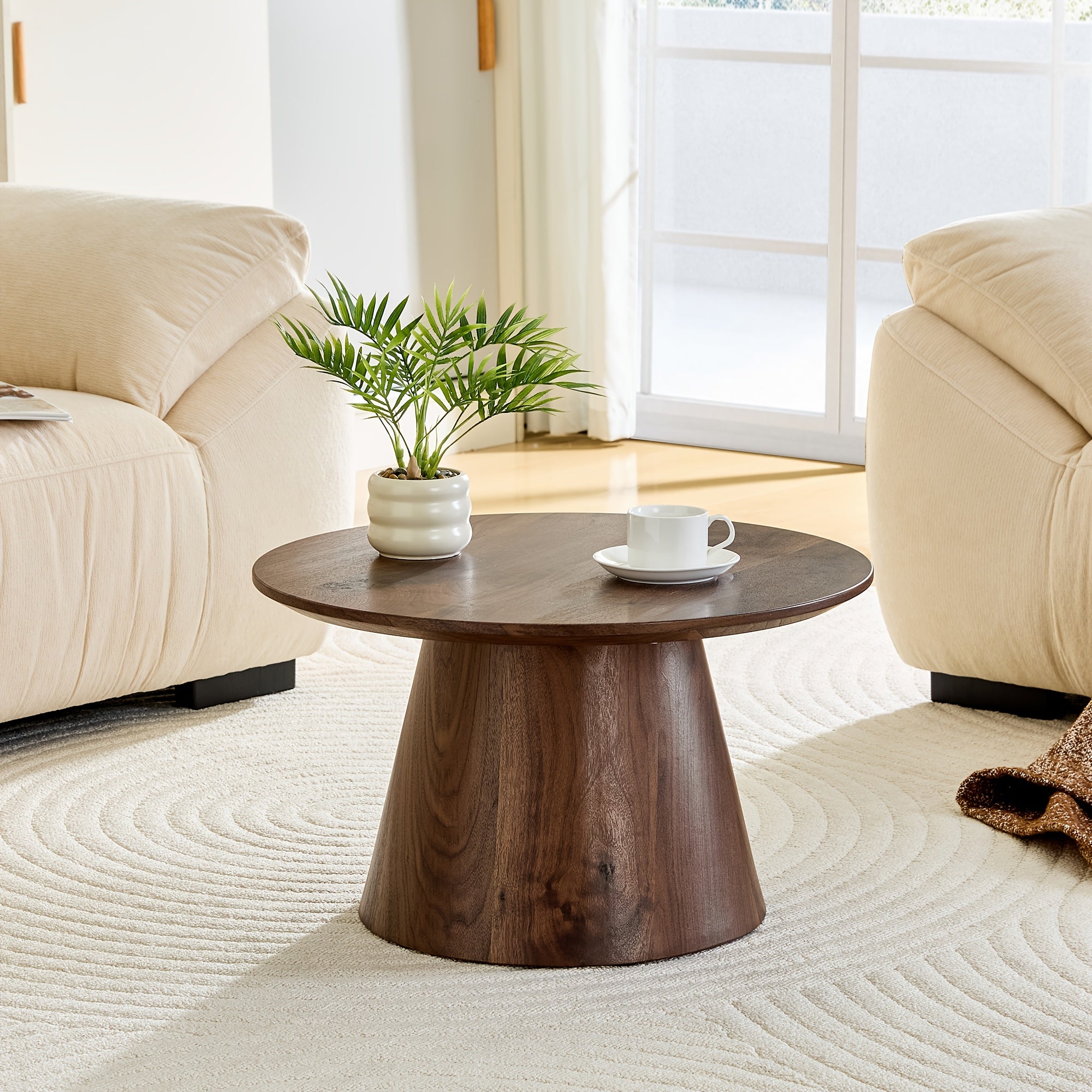 Round Coffee Table 23.6 Inch Modern Minimalist Small Space-Saving Low Table with Smooth Tabletop & Engineered Wood\u002FMDF Top, Suitable for Living Room, Bedroom, Apartment, Office - Assembly Compact Circular Furniture for Small Spaces