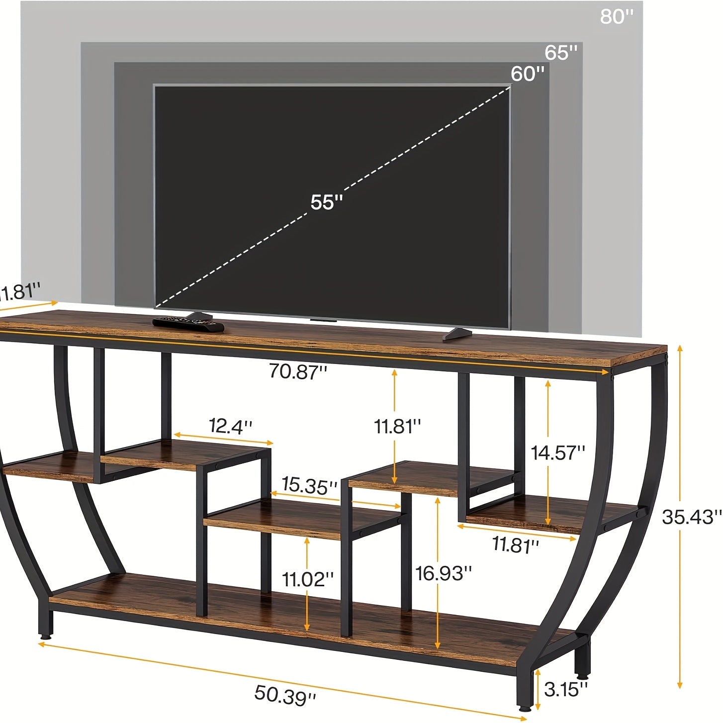 TV Stand for Televisions Up to 80 Inches, 70.9 Inches Entertainment Center with Storage Shelves, Wood TV Media Console Table Unit for Living Room, Bedroom, Rustic Brown