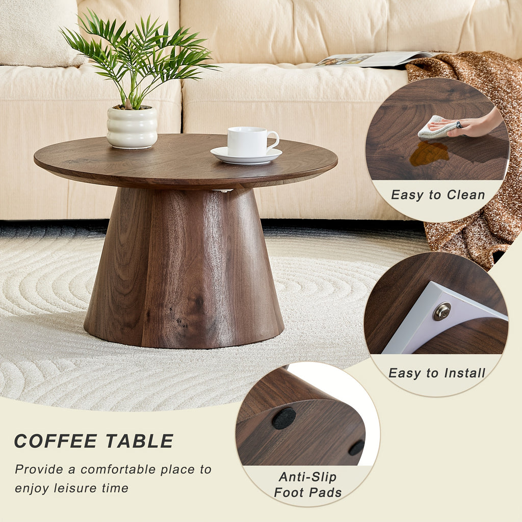 Round Coffee Table 23.6 Inch Modern Minimalist Small Space-Saving Low Table with Smooth Tabletop & Engineered Wood\u002FMDF Top, Suitable for Living Room, Bedroom, Apartment, Office - Assembly Compact Circular Furniture for Small Spaces