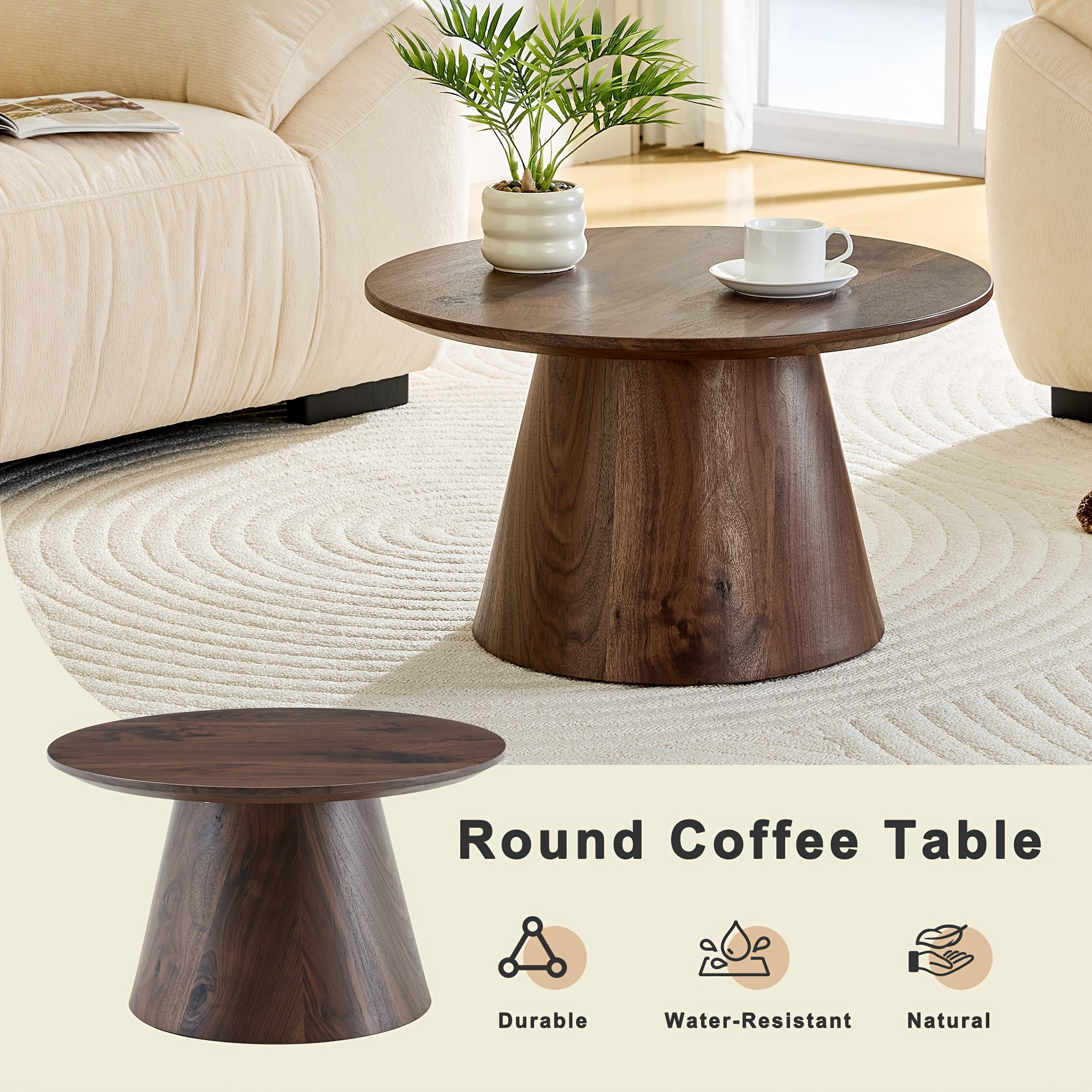 Round Coffee Table 23.6 Inch Modern Minimalist Small Space-Saving Low Table with Smooth Tabletop & Engineered Wood\u002FMDF Top, Suitable for Living Room, Bedroom, Apartment, Office - Assembly Compact Circular Furniture for Small Spaces