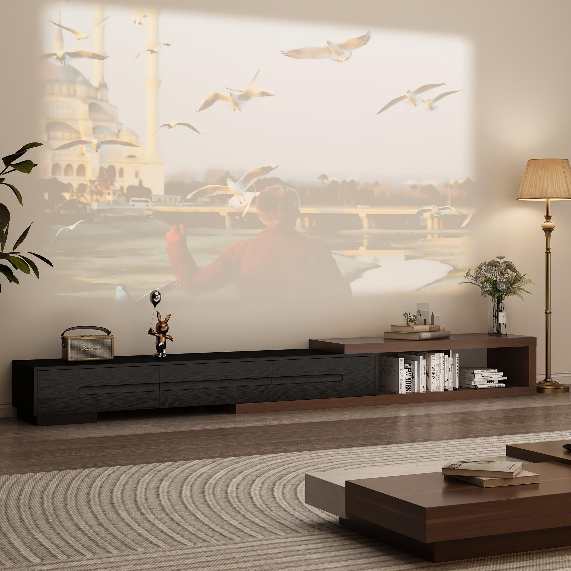 Retractable TV Stand, Can Hold 65 Inch TV, Wooden Flip Entertainment Center with 3 Large Drawers, Retractable TV Media Console, Suitable for Living Room, Bedroom