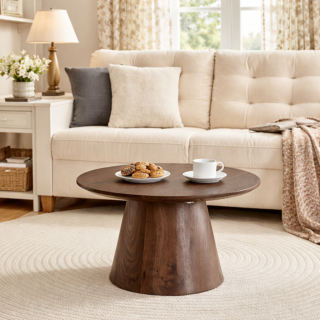 Round Coffee Table 23.6 Inch Modern Minimalist Small Space-Saving Low Table with Smooth Tabletop & Engineered Wood\u002FMDF Top, Suitable for Living Room, Bedroom, Apartment, Office - Assembly Compact Circular Furniture for Small Spaces