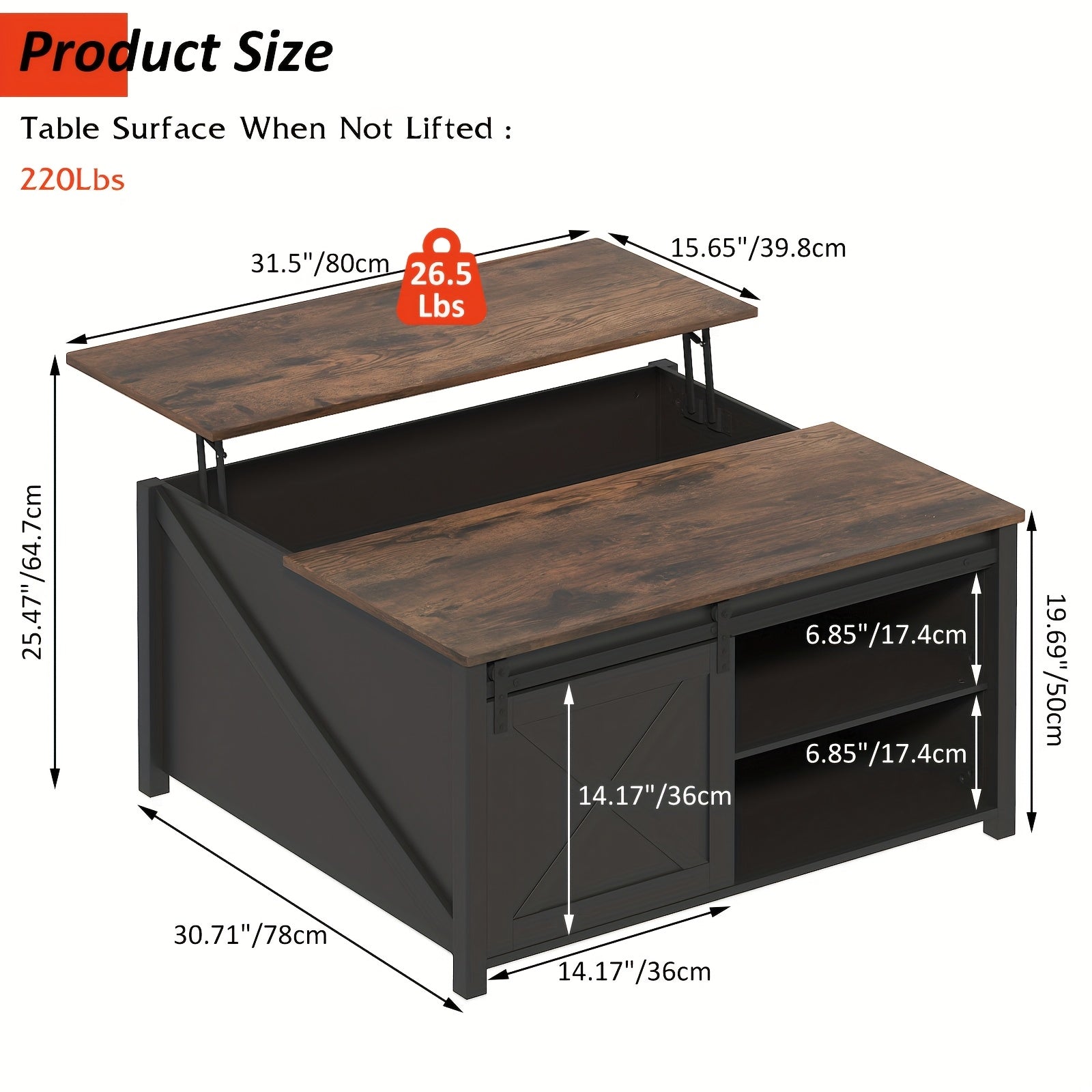Lift Top Coffee Table with Storage, Square Wood Coffee Tables with Large Hidden Storage Compartment and Adjustable Shelves, Multi-Function Farmhouse Coffee Table for Living Room, Bedroom and Home Office