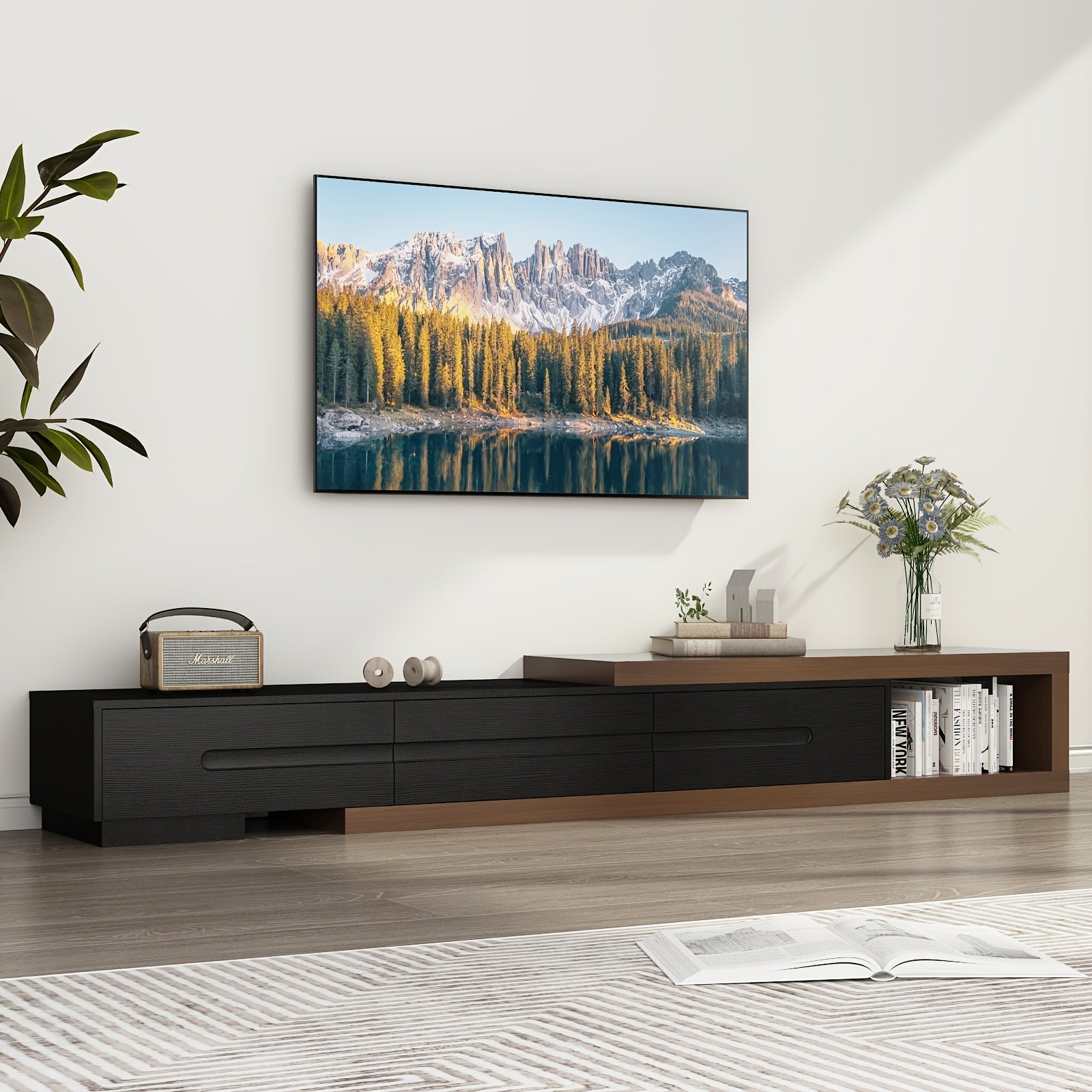 Retractable TV Stand, Can Hold 65 Inch TV, Wooden Flip Entertainment Center with 3 Large Drawers, Retractable TV Media Console, Suitable for Living Room, Bedroom