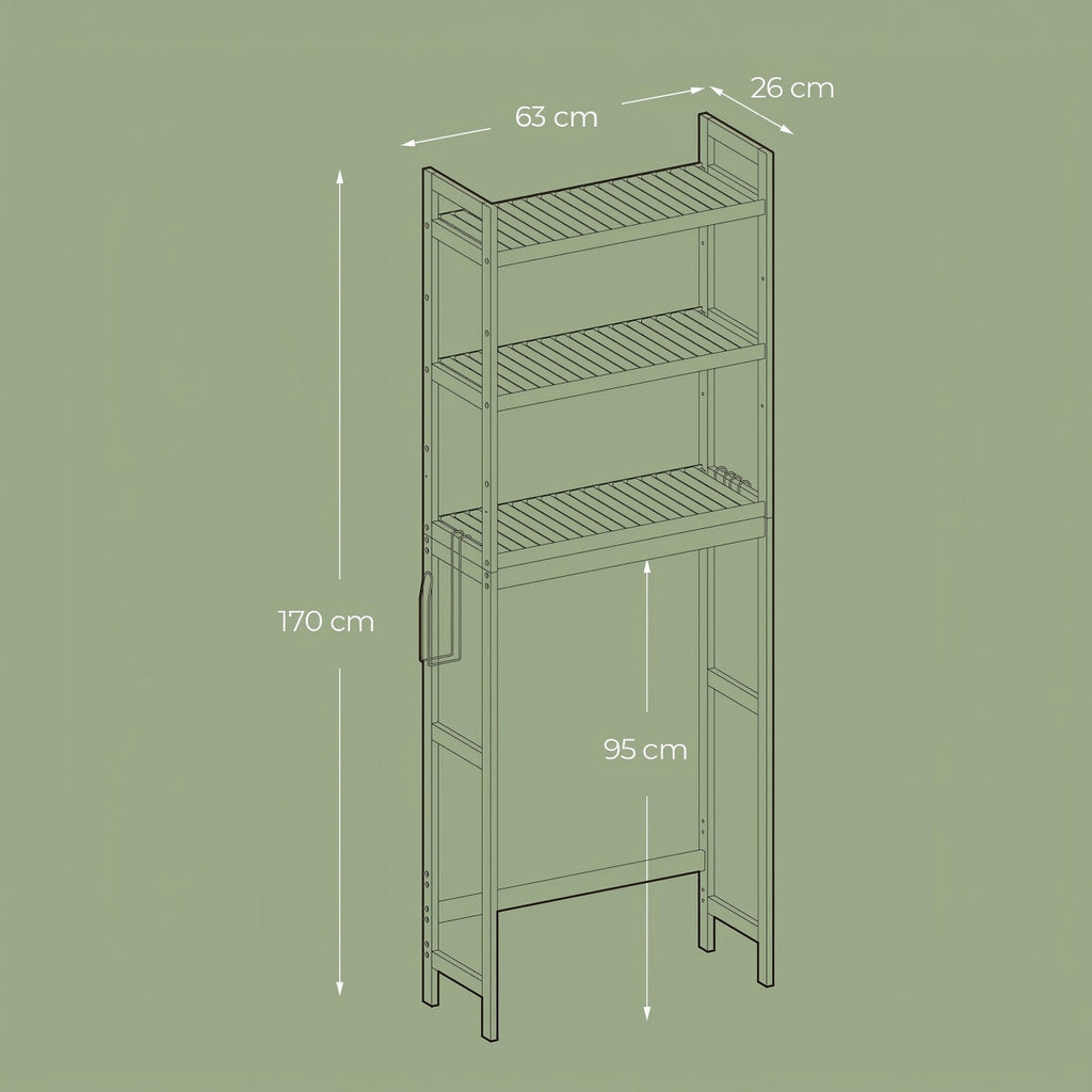 Three-Level Shelf Unit for Above The Toilet - Bathroom Organizer That Resists Rust with Adjustable Shelves | Space-Efficient Storage for Towels, Toilet Paper, And Tissues, Vertical Display for Toiletries & Convenient Access