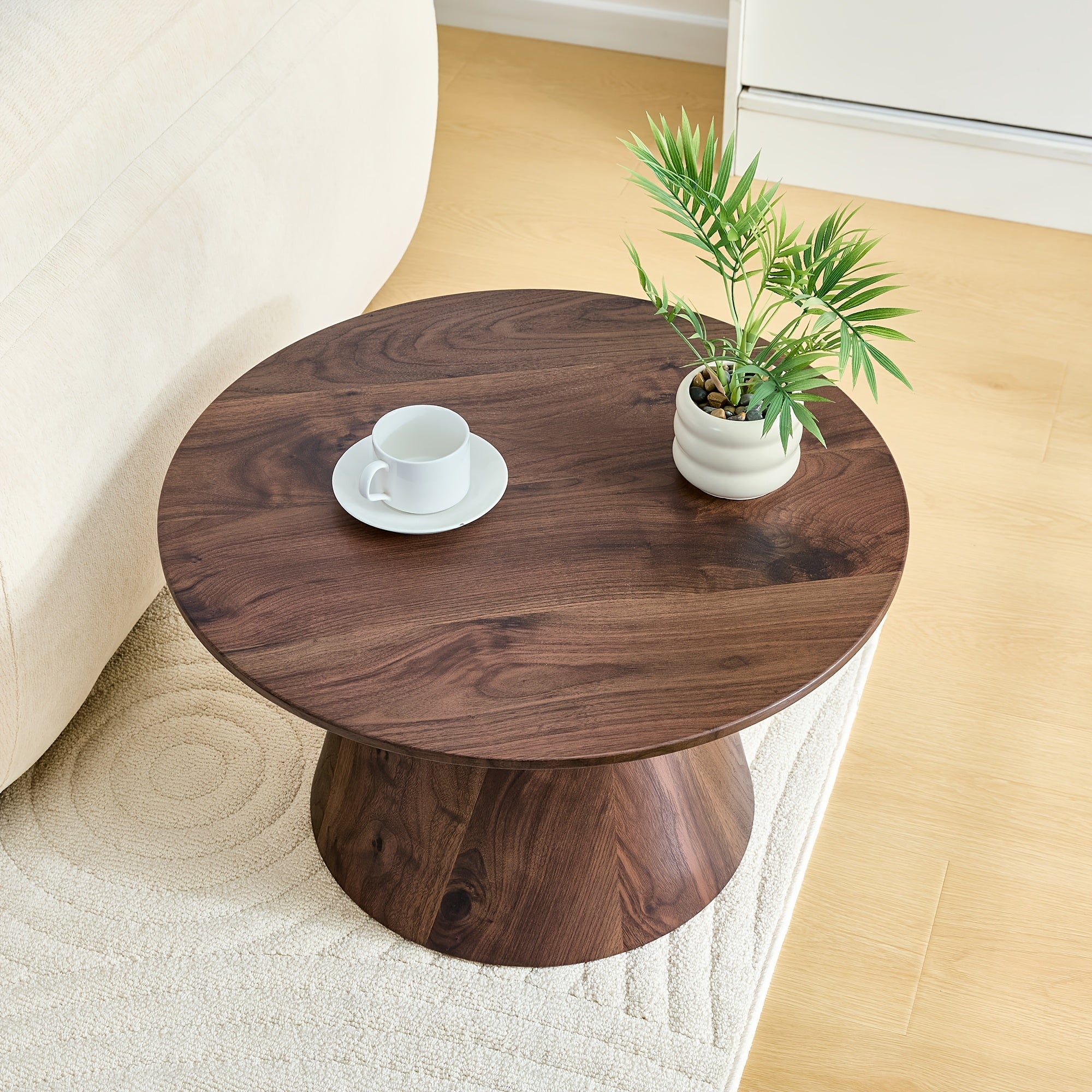 Round Coffee Table 23.6 Inch Modern Minimalist Small Space-Saving Low Table with Smooth Tabletop & Engineered Wood\u002FMDF Top, Suitable for Living Room, Bedroom, Apartment, Office - Assembly Compact Circular Furniture for Small Spaces