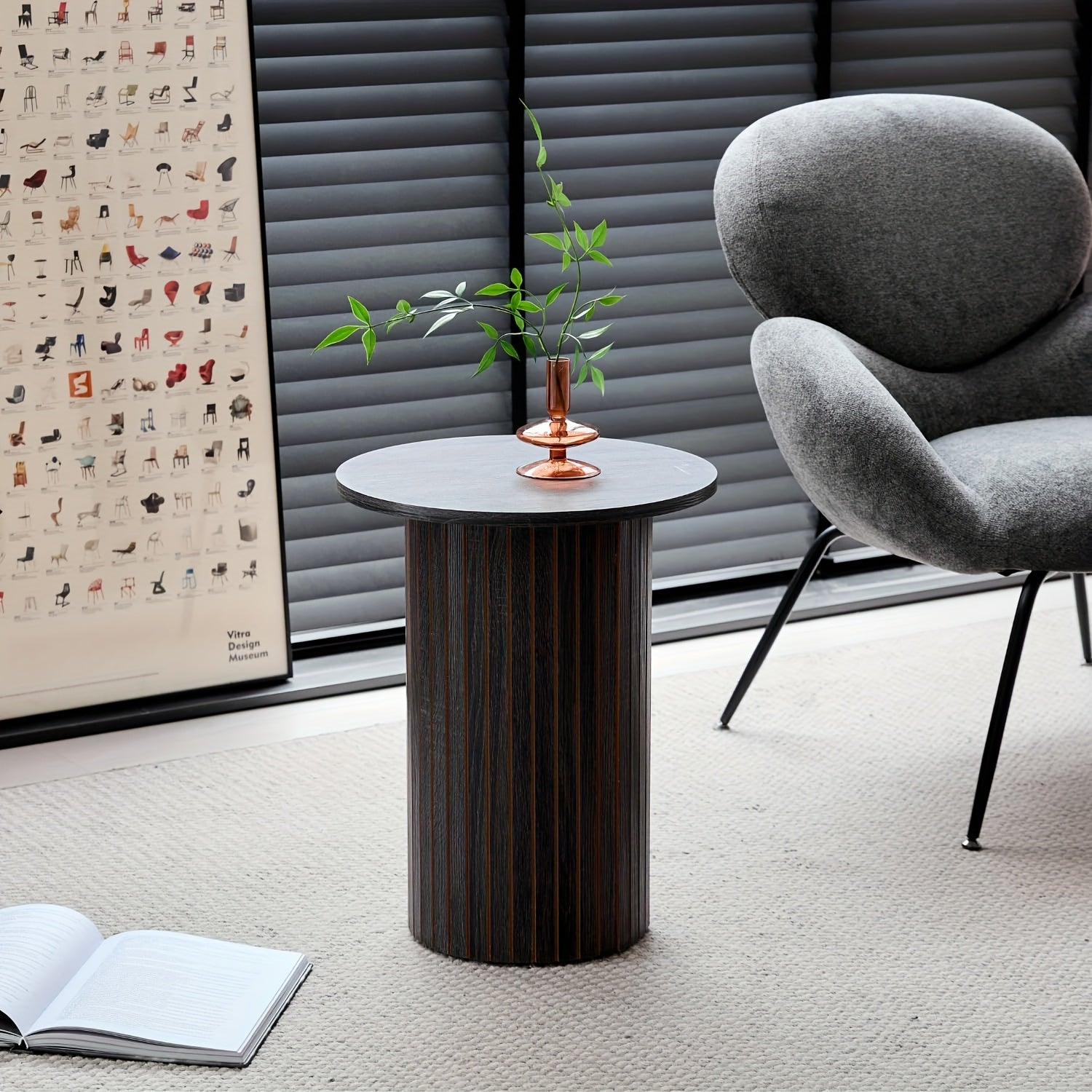 Set of 2 Round Nesting Coffee Tables, Bohemian Wooden Circular Side Table with Fluted Design, Rustic End Table for Living Room Or Bedroom, Ideal for Apartments