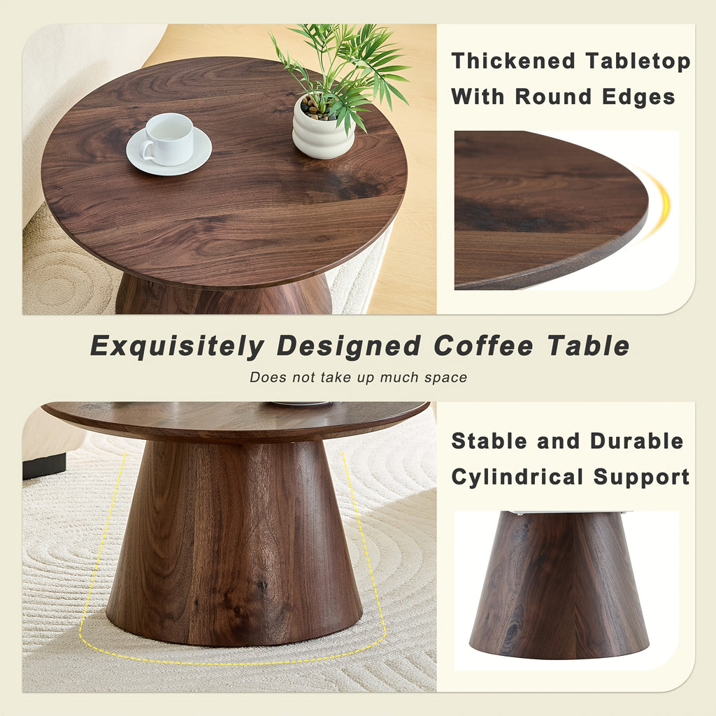 Round Coffee Table 23.6 Inch Modern Minimalist Small Space-Saving Low Table with Smooth Tabletop & Engineered Wood\u002FMDF Top, Suitable for Living Room, Bedroom, Apartment, Office - Assembly Compact Circular Furniture for Small Spaces