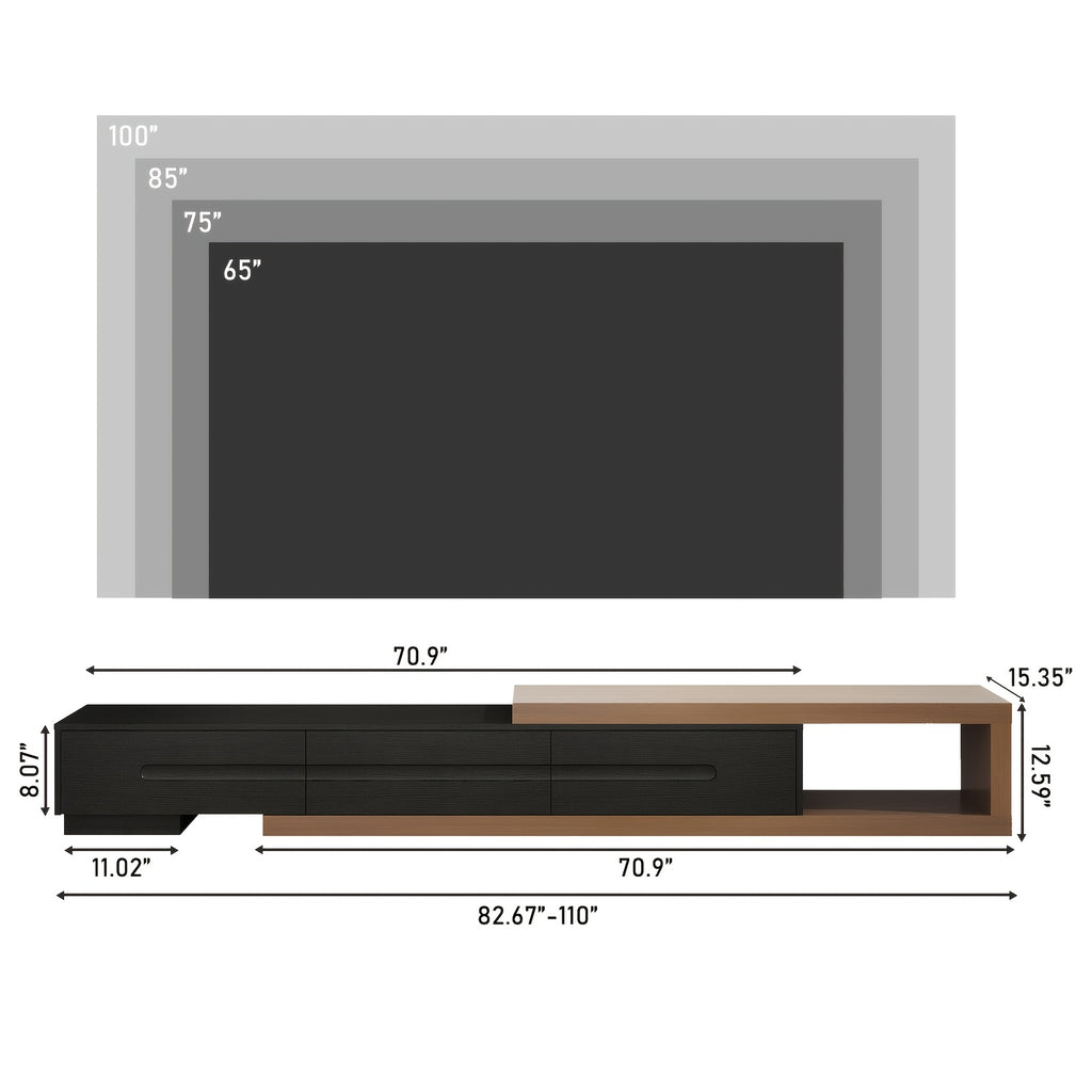 Retractable TV Stand, Can Hold 65 Inch TV, Wooden Flip Entertainment Center with 3 Large Drawers, Retractable TV Media Console, Suitable for Living Room, Bedroom