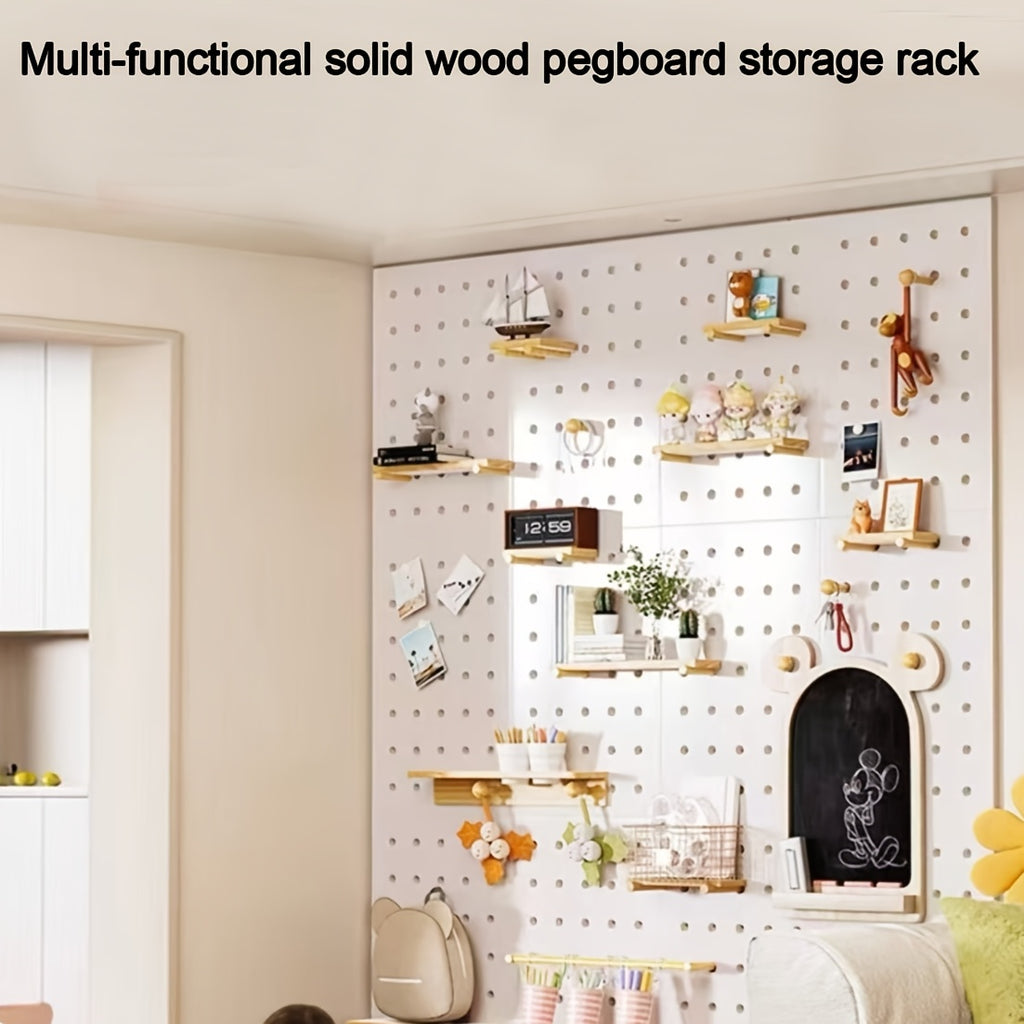 Wall Mounted Storage Rack with Solid Wood Pegboard And Integrated Coat Hooks Wall Mounted Storage Unit for Home Living Room Or Bedroom Display Wooden Tabletop Wall Mounted Desk Storage Entryway Storage Wall Mounted, Floating Shelves