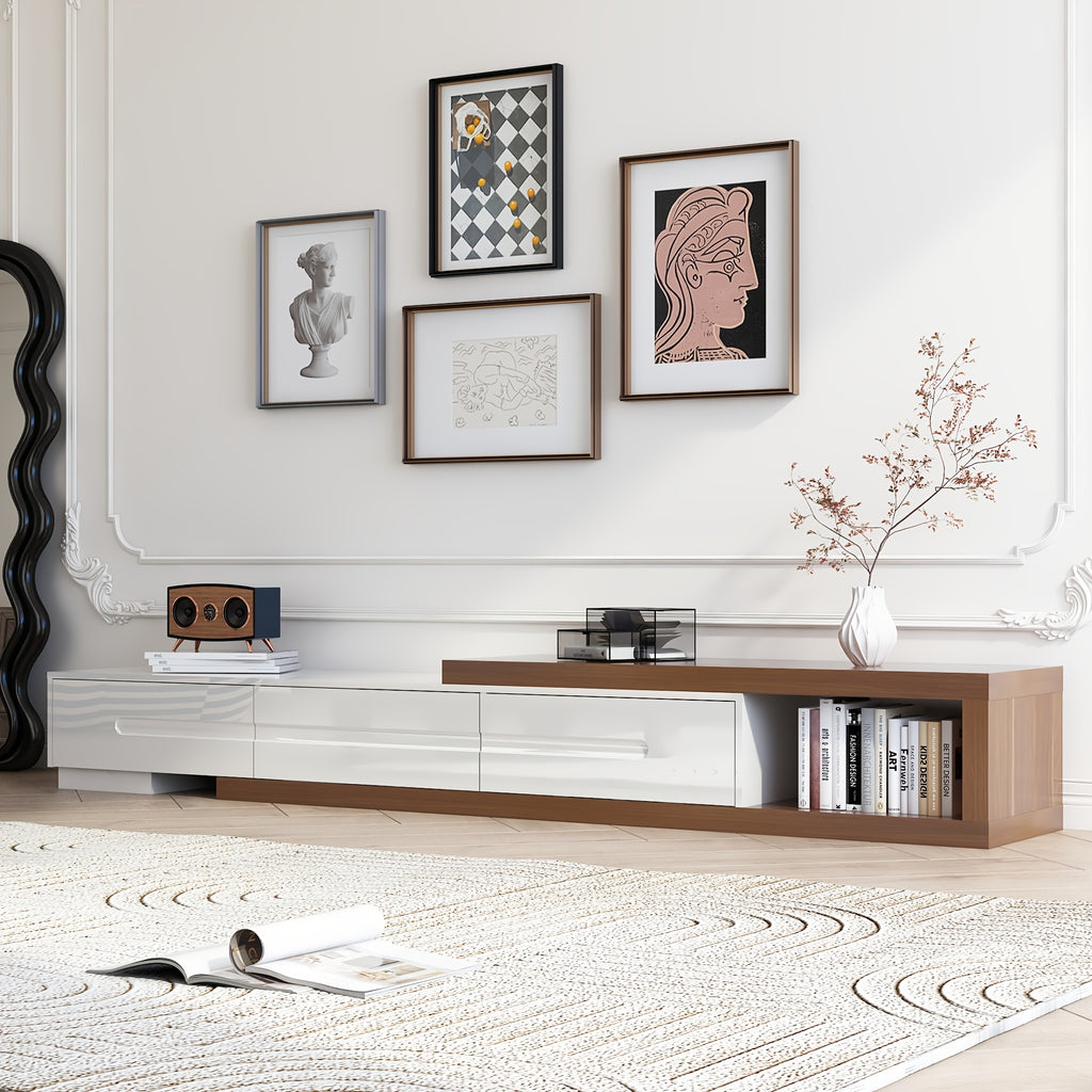 Retractable TV Stand, Can Hold 65 Inch TV, Wooden Flip Entertainment Center with 3 Large Drawers, Retractable TV Media Console, Suitable for Living Room, Bedroom