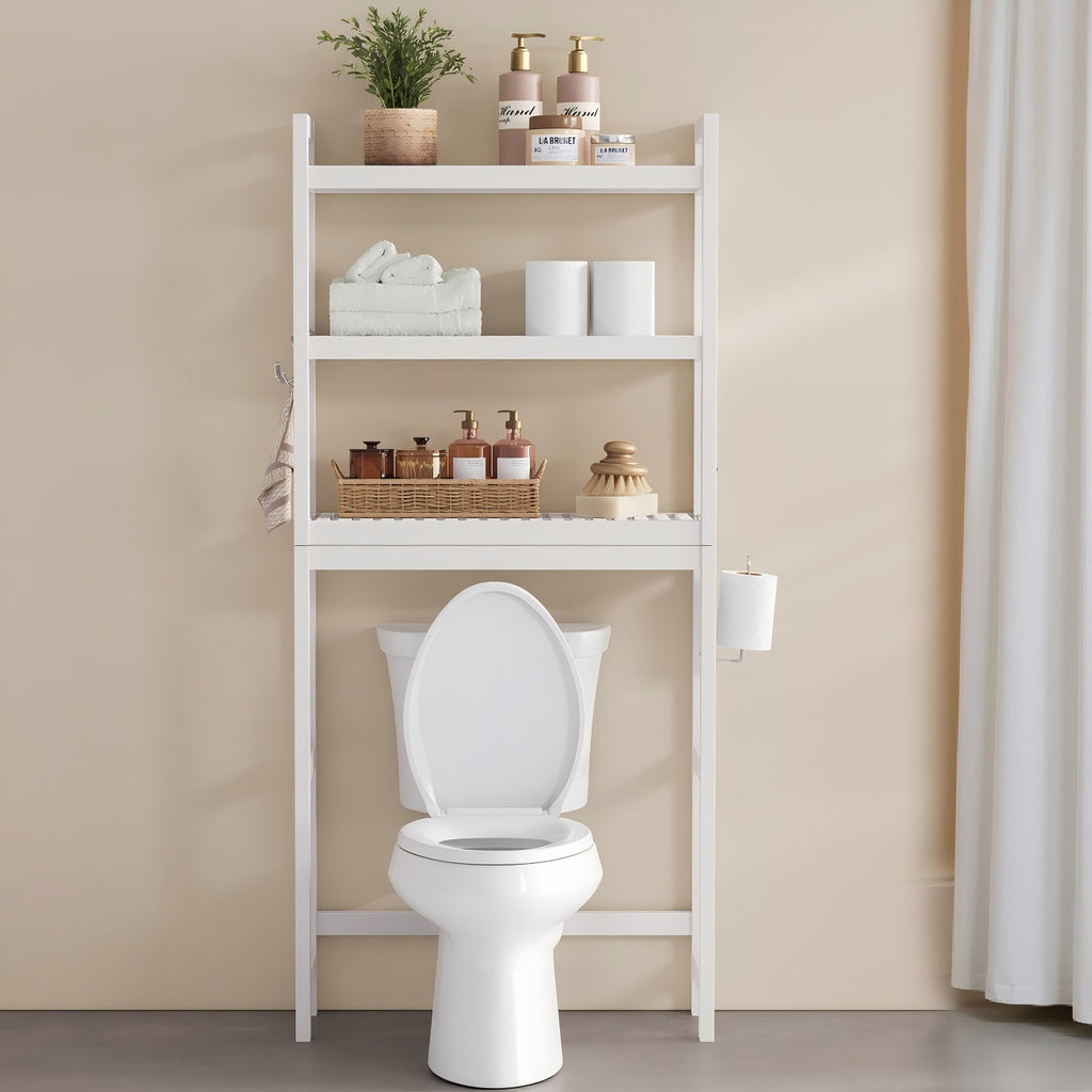 Three-Level Shelf Unit for Above The Toilet - Bathroom Organizer That Resists Rust with Adjustable Shelves | Space-Efficient Storage for Towels, Toilet Paper, And Tissues, Vertical Display for Toiletries & Convenient Access