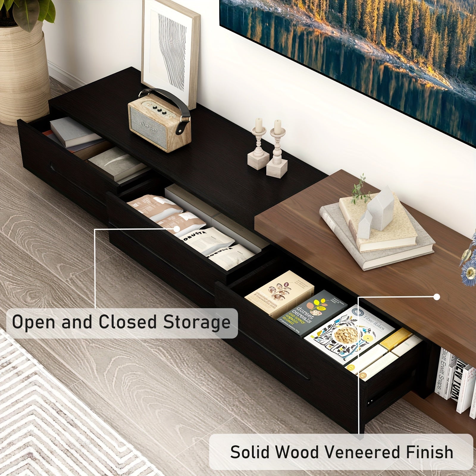 Retractable TV Stand, Can Hold 65 Inch TV, Wooden Flip Entertainment Center with 3 Large Drawers, Retractable TV Media Console, Suitable for Living Room, Bedroom